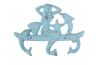 Rustic Light Blue Cast Iron Wall Mounted Mermaid with Dolphin Hooks 9 - 1