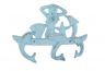 Rustic Light Blue Cast Iron Wall Mounted Mermaid with Dolphin Hooks 9 - 2