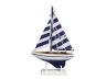 Wooden Blue Striped Model Sailboat Christmas Tree Ornament  - 2