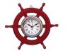 Deluxe Class Red Wood and Chrome Pirate Ship Wheel Clock 12 - 1