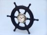 Deluxe Class Dark Blue Wood and Chrome Pirate Ship Wheel Clock 18 - 12