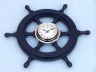 Deluxe Class Dark Blue Wood and Chrome Pirate Ship Wheel Clock 18 - 8