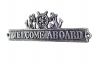 Antique Silver Cast Iron Welcome Aboard Sign with Ship Wheel and Anchors 9 - 2