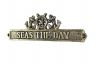 Antique Gold Cast Iron Seas the Day Sign with Ship Wheel and Anchors 9 - 2