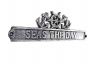 Antique Silver Cast Iron Seas the Day Sign with Ship Wheel and Anchors 9 - 1