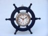 Deluxe Class Dark Blue Wood and Chrome Pirate Ship Wheel Clock 12 - 6