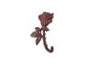 Rustic Red Whitewashed Cast Iron Long Stem Rose Decorative Metal Wall Hook 5.5 - 2