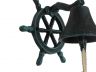 Seaworn Blue Cast Iron Hanging Ship Wheel Bell 7 - 1