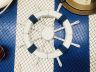 Rustic White Decorative Ship Wheel with Dark Blue Rope 18 - 1