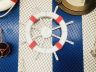 Rustic White Decorative Ship Wheel with Red Rope and Anchor 18 - 1