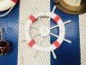 Rustic White Decorative Ship Wheel with Red Rope and Sailboat 18 - 1