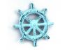 Dark Blue Whitewashed Cast Iron Ship Wheel Bottle Opener 3.75 - 1