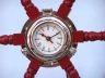 Deluxe Class Red Wood and Chrome Pirate Ship Wheel Clock 24 - 10