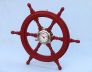 Deluxe Class Red Wood and Chrome Pirate Ship Wheel Clock 24 - 8