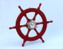 Deluxe Class Red Wood and Chrome Pirate Ship Wheel Clock 24 - 6