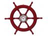 Deluxe Class Red Wood and Chrome Pirate Ship Wheel Clock 24 - 1