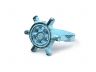 Dark Blue Whitewashed Cast Iron Ship Wheel Napkin Ring 2 - set of 2 - 1