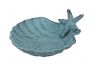 Dark Blue Whitewashed Cast Iron Shell With Starfish Decorative Bowl 6 - 3