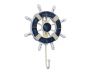 Rustic Dark Blue and White Decorative Ship Wheel with Hook 8 - 3