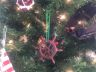 Red Whitewashed Cast Iron Ship Wheel Decorative Christmas Ornament 4  - 2