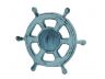 Dark Blue Whitewashed Cast Iron Ship Wheel Decorative Tealight Holder 5.5 - 1