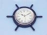 Dark Blue Wood And Chrome Ship Wheel Clock 15 - 1