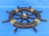 Rustic Wood Finish Decorative Ship Wheel with Seagull and Lifering 18 - 3