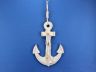 Wooden Rustic Whitewashed Anchor w- Hook Rope and Shells 13 - 11