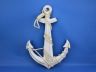 Wooden Rustic Whitewashed Decorative Anchor w- Hook Rope and Shells 24 - 9