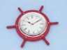 Wooden Red and Chrome Ship Wheel Clock 15 - 3