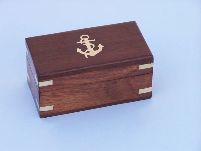 Nautical Anchor Motif Rosewood Finish Gift Box Fast Shipping!