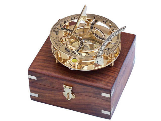Nautical Solid Brass Sundial Compass With Box 
