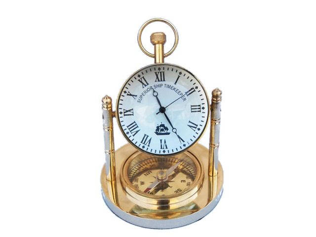 Solid Brass Clock with Compass 5