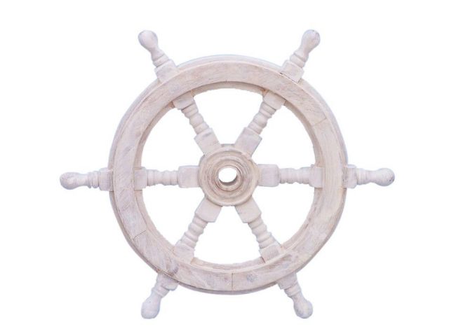 Classic Wooden Whitewashed Decorative Ship Steering Wheel 12