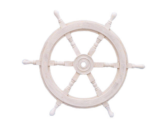 Classic Wooden Whitewashed Decorative Ship Steering Wheel 24
