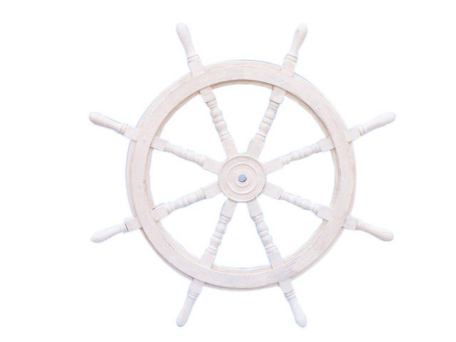 Classic Wooden Whitewashed Decorative Ship Steering Wheel 36