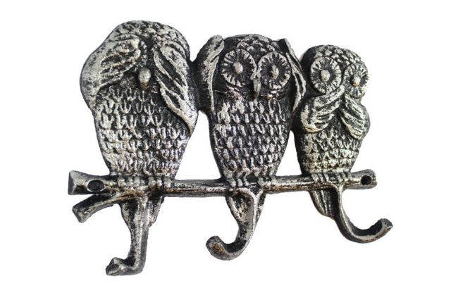 Rustic Silver Cast Iron Owl Wall Hooks 9