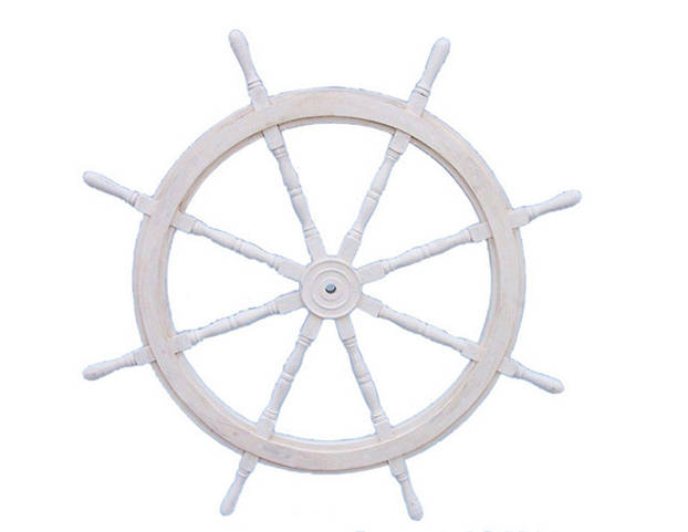 Classic Wooden Whitewashed Decorative Ship Steering Wheel 48