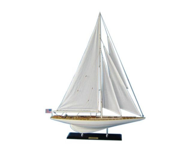 Wooden White 27" Intrepid Limited Decoration Model Sailboat Fully Assembled 
