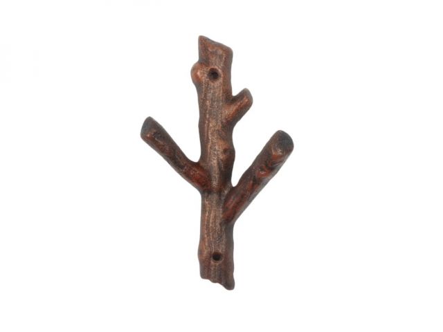 Rustic Copper Cast Iron Tree Branch Double Decorative Metal Wall Hooks 7.5