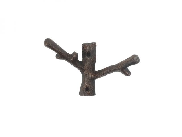 Rustic Copper Cast Iron Forked Tree Branch Decorative Metal Double Wall Hooks 5
