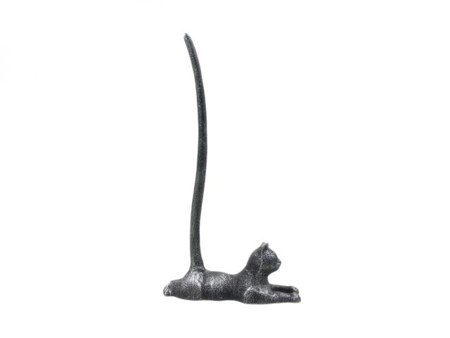 Rustic Silver Cast Iron Sitting Cat Kitchen Paper Towel Holder 19