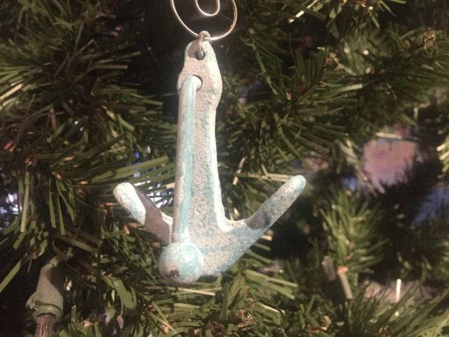 Light Blue Whitewashed Cast Iron Anchor Christmas Ornament 4 