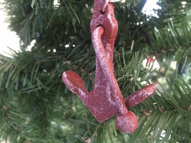 Red Whitewashed Cast Iron Anchor Christmas Ornament 4