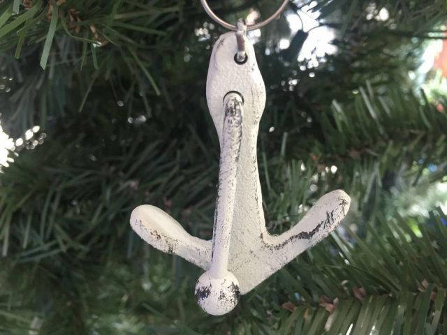 Whitewashed Cast Iron Anchor Christmas Ornament 4 