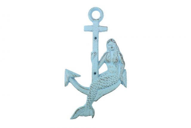 Rustic Light Blue Cast Iron Mermaid Anchor 9