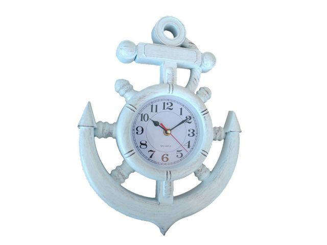 Whitewashed Ship Wheel and Anchor Wall Clock 15