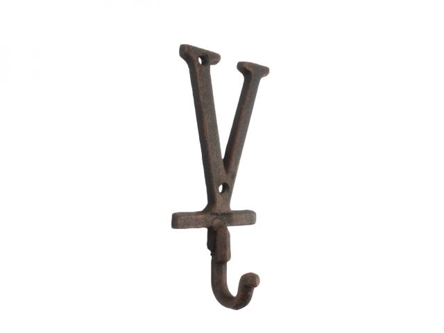 Rustic Copper Cast Iron Letter V Alphabet Wall Hook 6