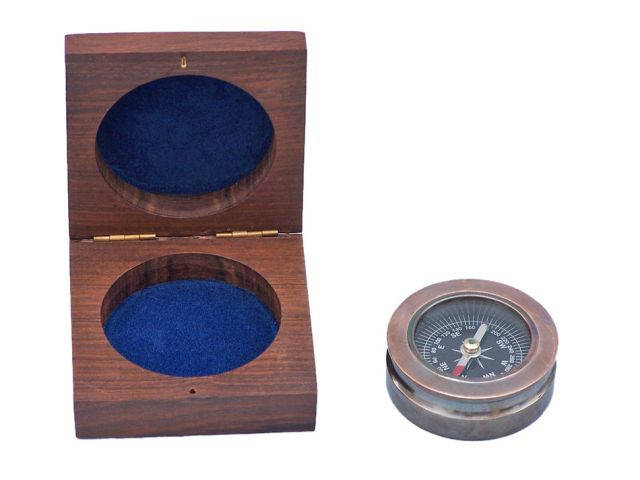 Antique Copper Paperweight Compass with Rosewood Box 3