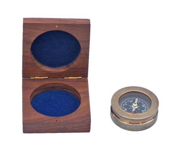 Antique Brass Paperweight Compass with Rosewood Box 3